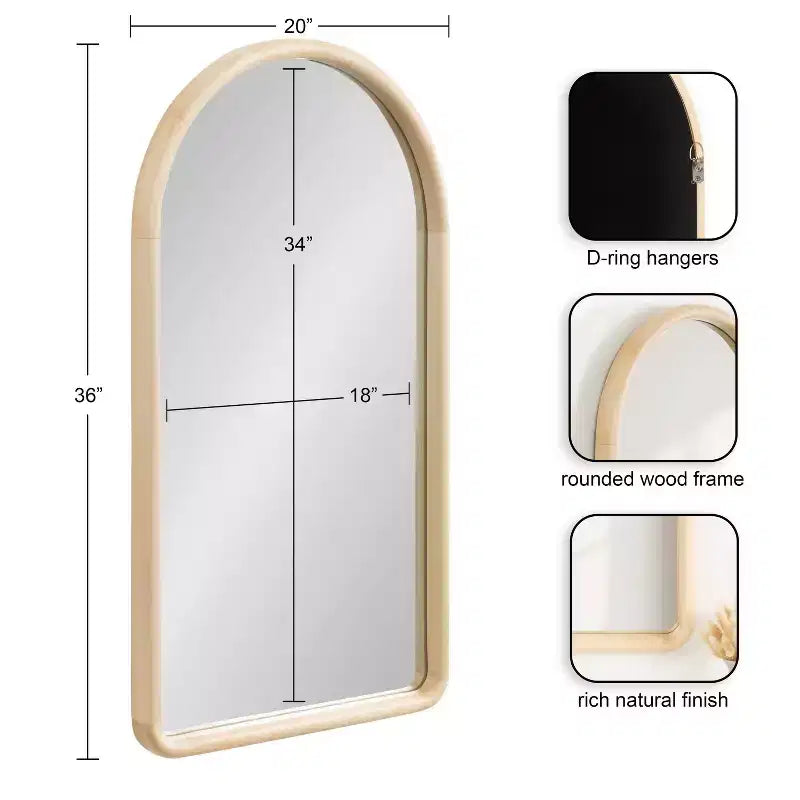 Specchio da parete ad arco naturale, singolo, 20"x36"