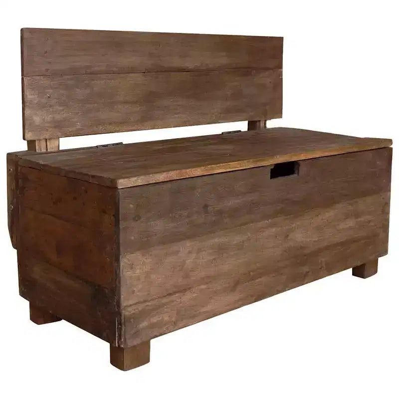 Panca contenitore in legno massello di mogano marrone, 1 posto