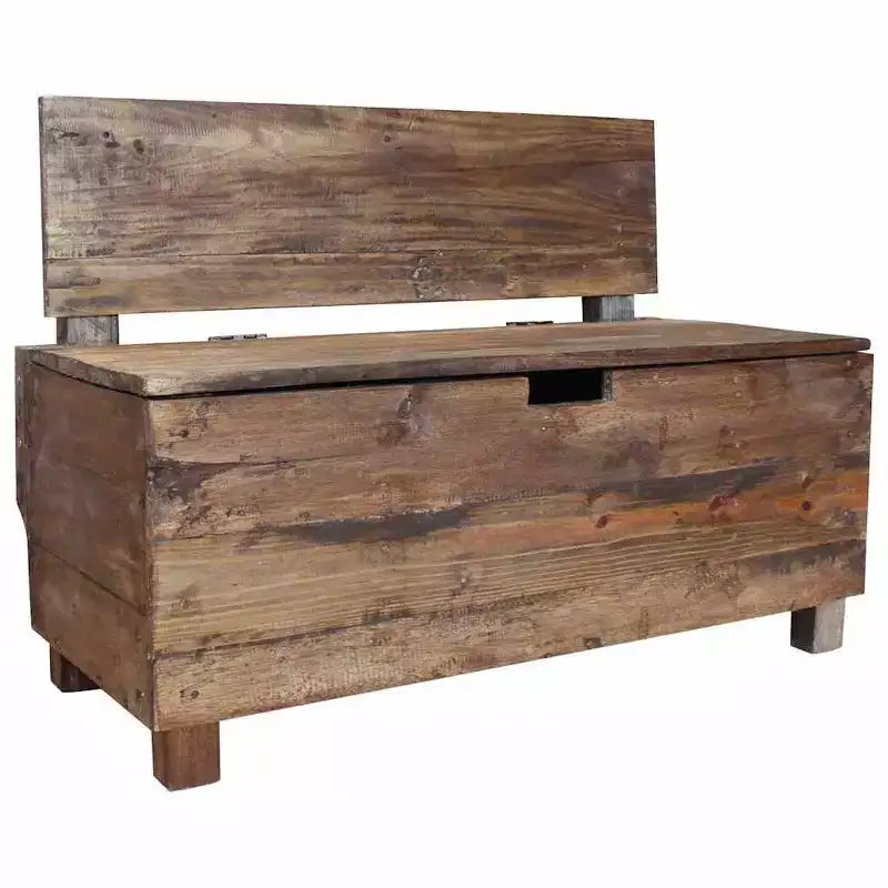 Panca contenitore in legno massello di mogano marrone, 1 posto