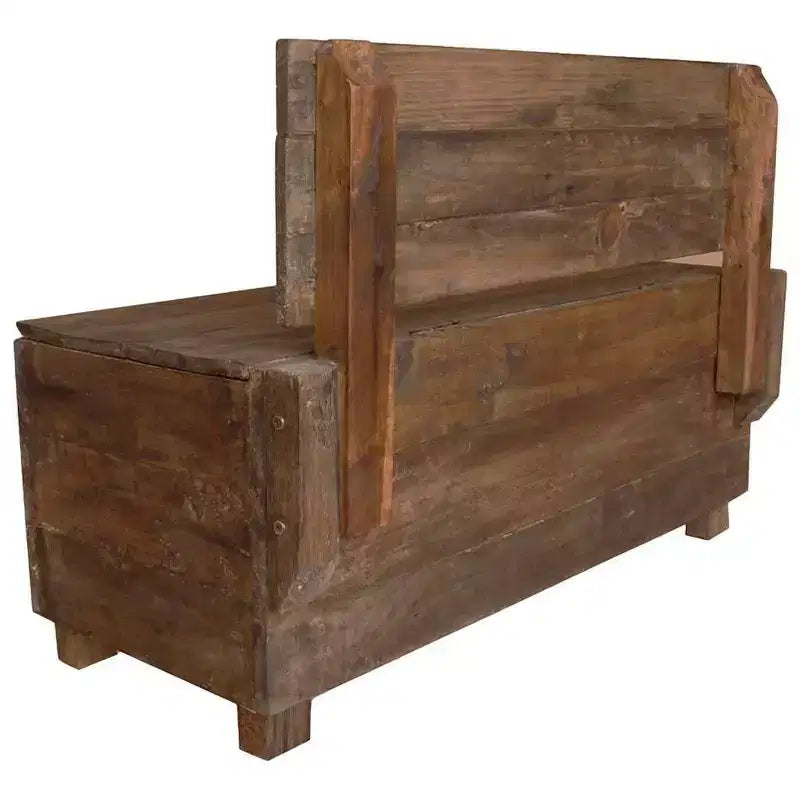 Panca contenitore in legno massello di mogano marrone, 1 posto