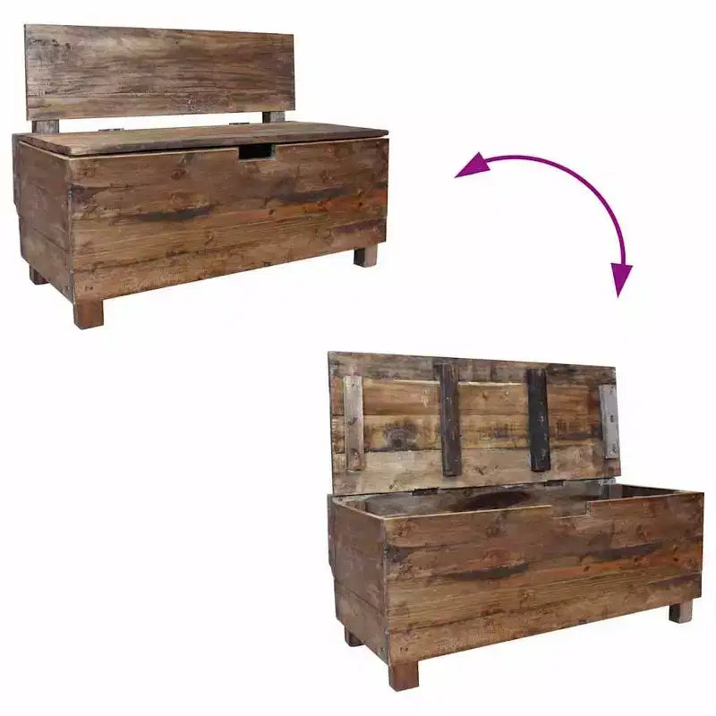 Panca contenitore in legno massello di mogano marrone, 1 posto