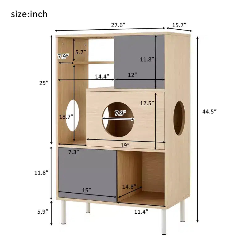Libreria a torre per gatti autoportante marrone, con ripiano aperto per 1 gatto, altezza 113 cm