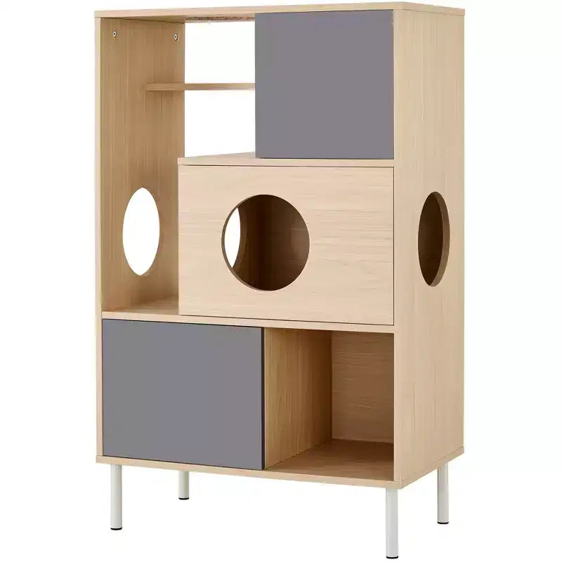 Libreria a torre per gatti autoportante marrone, con ripiano aperto per 1 gatto, altezza 113 cm