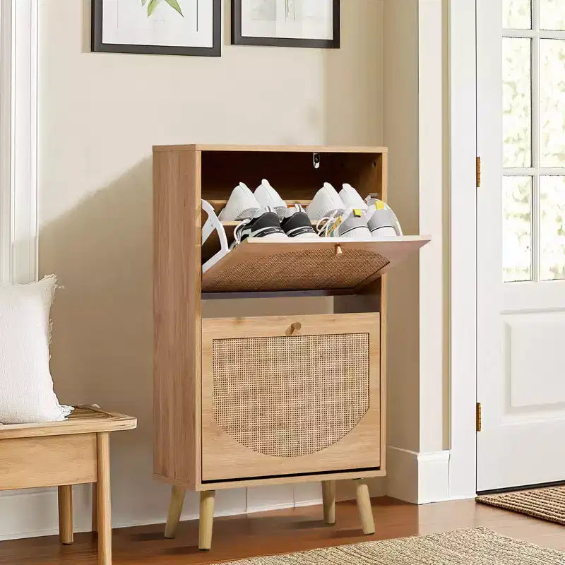 Karl Home Rattan Shoe Cabinet with 2 Flip Drawers