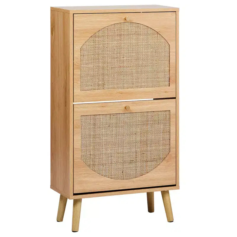 Scarpiera in rattan marrone con 2 cassetti a ribalta, indipendente
