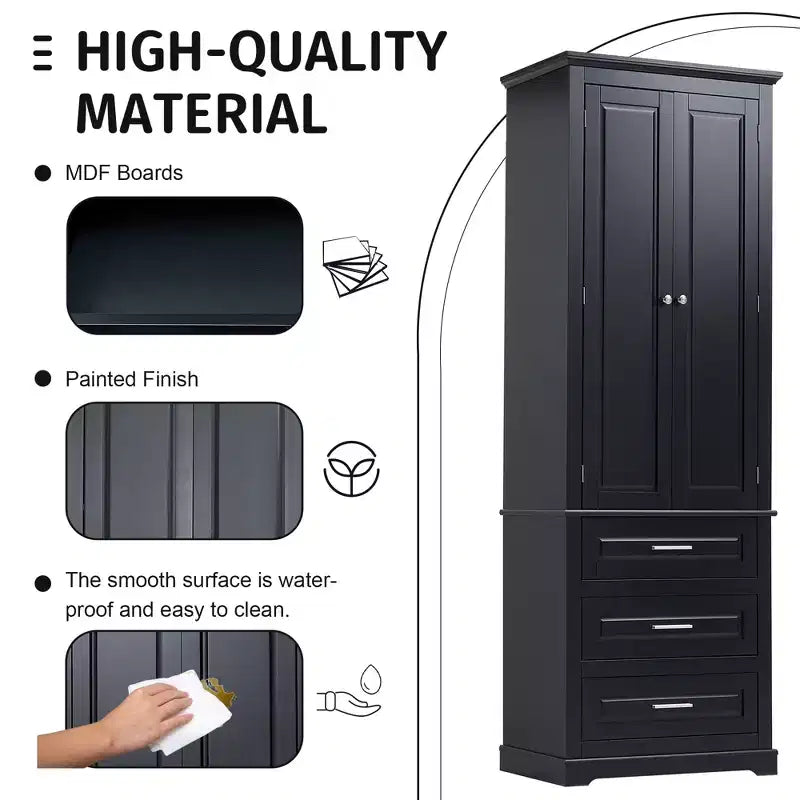 Mobiletto alto nero/grigio/bianco con 3 cassetti, monouso