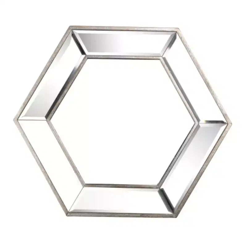 Specchio da parete esagonale argentato, 52,5 cm x 45,5 cm, montaggio a parete