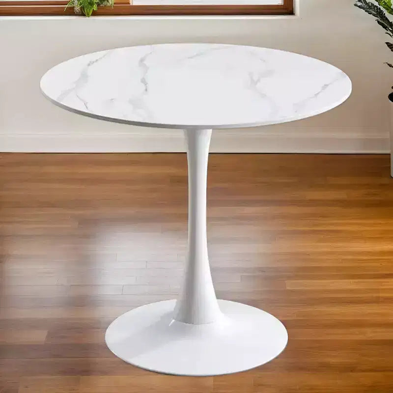 Tavolo da pranzo rotondo con piedistallo per 2 in nero/marmo/noce/bianco