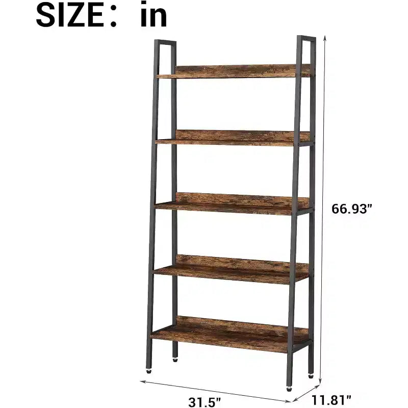 Libreria Marrone Rustico a 5 Ripiani, Scaffale Aperto, Struttura in Metallo, Utente Singolo