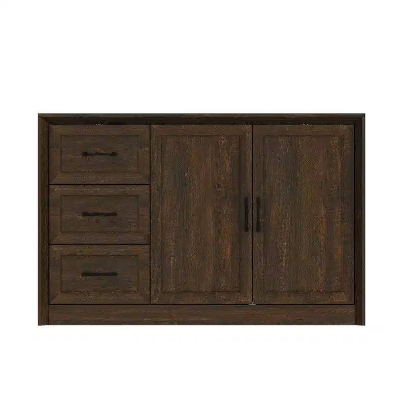 Mobile Buffet Marrone/Bianco effetto Legno, 3 Cassetti + 2 Ante, Montaggio da 1 Persona
