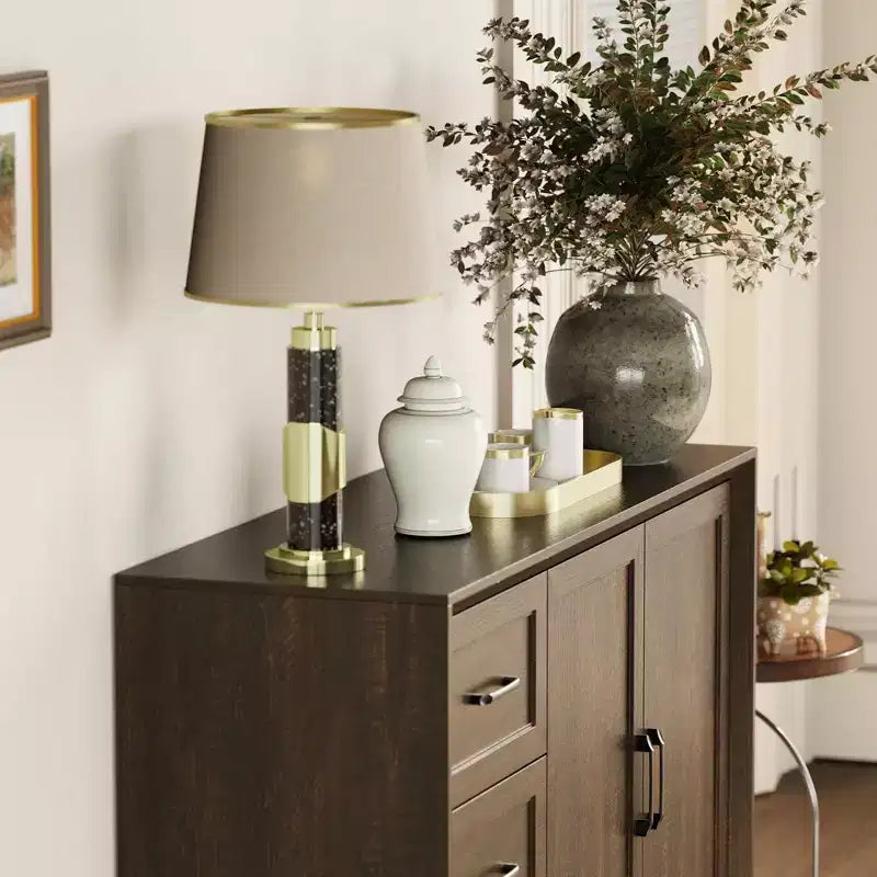 Mobile Buffet Marrone/Bianco effetto Legno, 3 Cassetti + 2 Ante, Montaggio da 1 Persona
