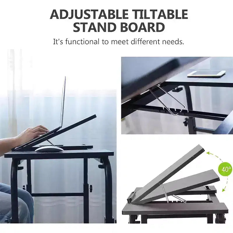Tavolino per letto regolabile bianco/nero con ruote, utente singolo