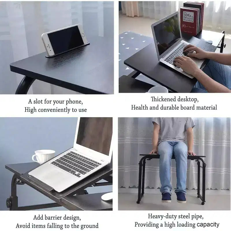 Tavolino per letto regolabile bianco/nero con ruote, utente singolo