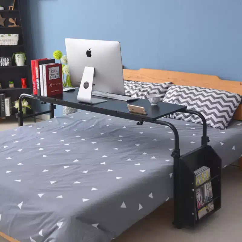 Tavolino per letto regolabile bianco/nero con ruote, utente singolo