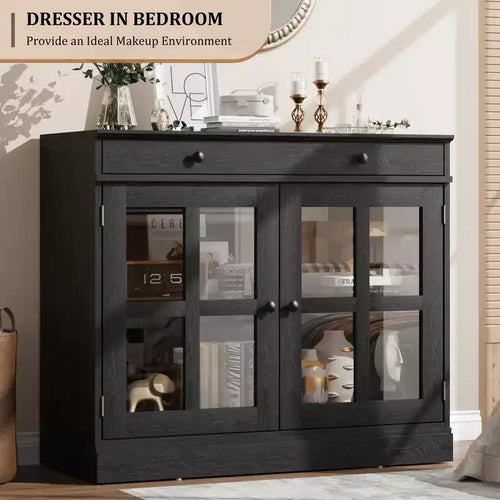 Credenza da 35.4" con ante in vetro e 1 cassetto, per sala da pranzo/cucina