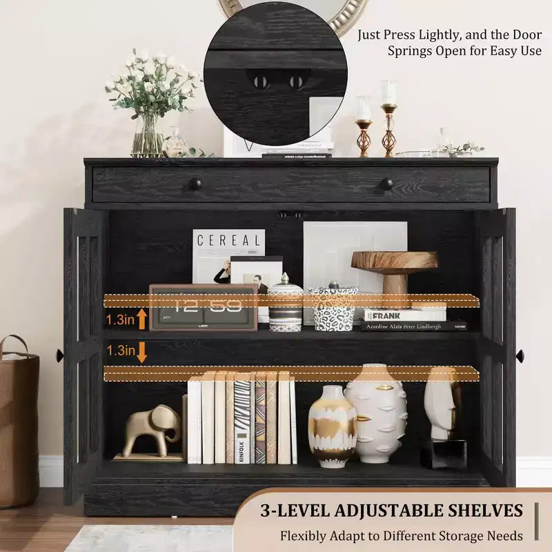 Credenza da 35.4" con ante in vetro e 1 cassetto, per sala da pranzo/cucina