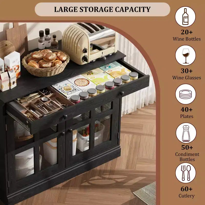 Credenza da 35.4" con ante in vetro e 1 cassetto, per sala da pranzo/cucina