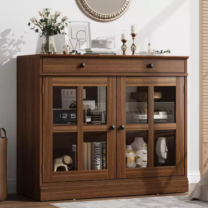 Credenza da 35.4" con ante in vetro e 1 cassetto, per sala da pranzo/cucina