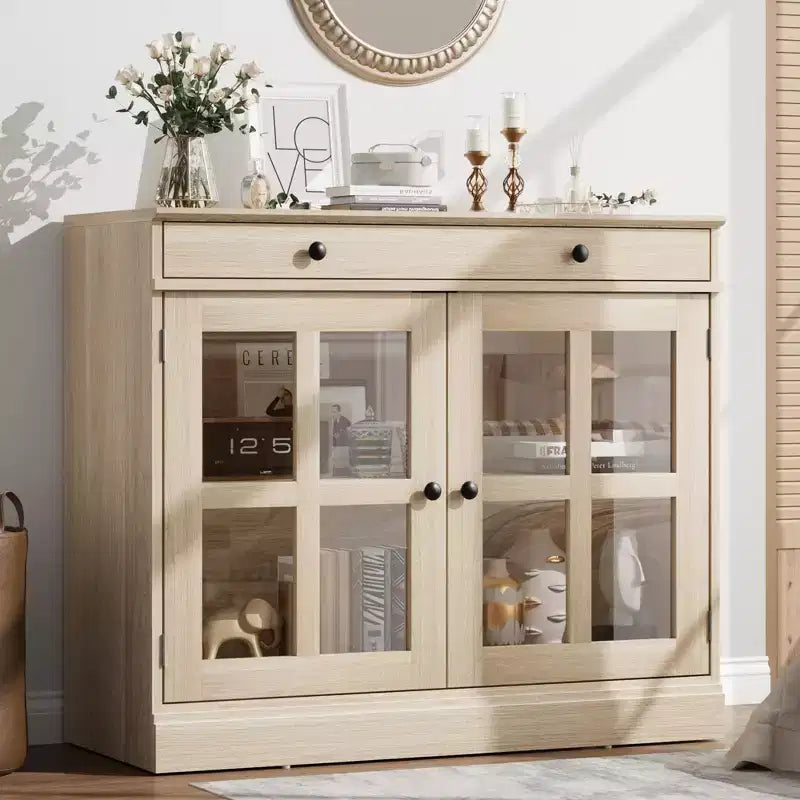 Credenza da 35.4" con ante in vetro e 1 cassetto, per sala da pranzo/cucina