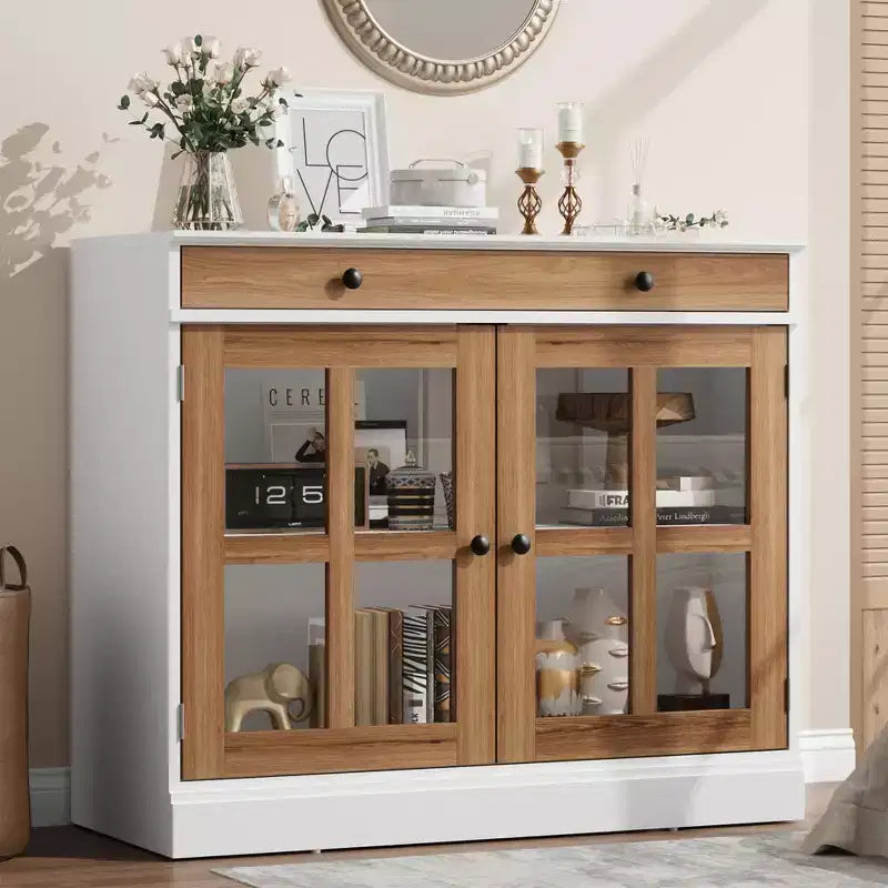 Credenza da 35.4" con ante in vetro e 1 cassetto, per sala da pranzo/cucina
