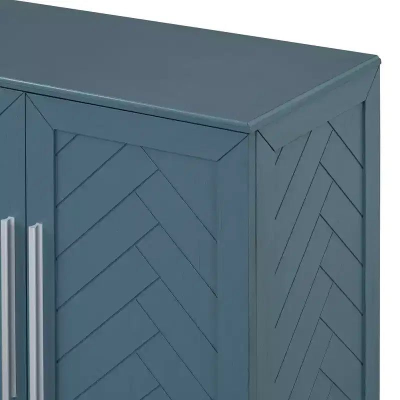 Credenza a 4 ante blu/nera/bianca anticata con ripiani regolabili