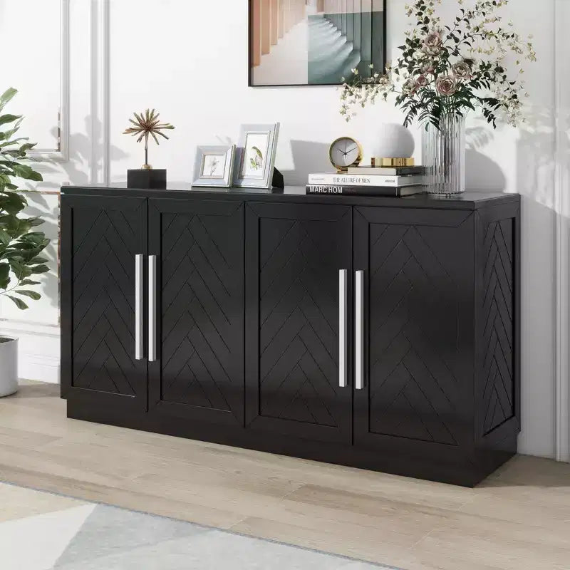Credenza a 4 ante blu/nera/bianca anticata con ripiani regolabili
