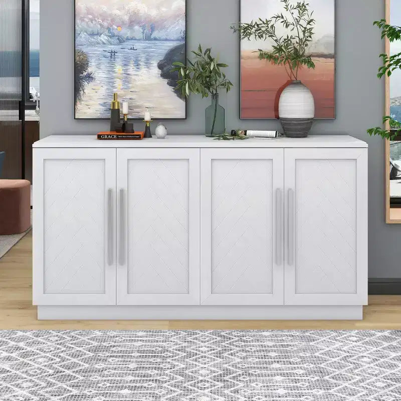 Credenza a 4 ante blu/nera/bianca anticata con ripiani regolabili