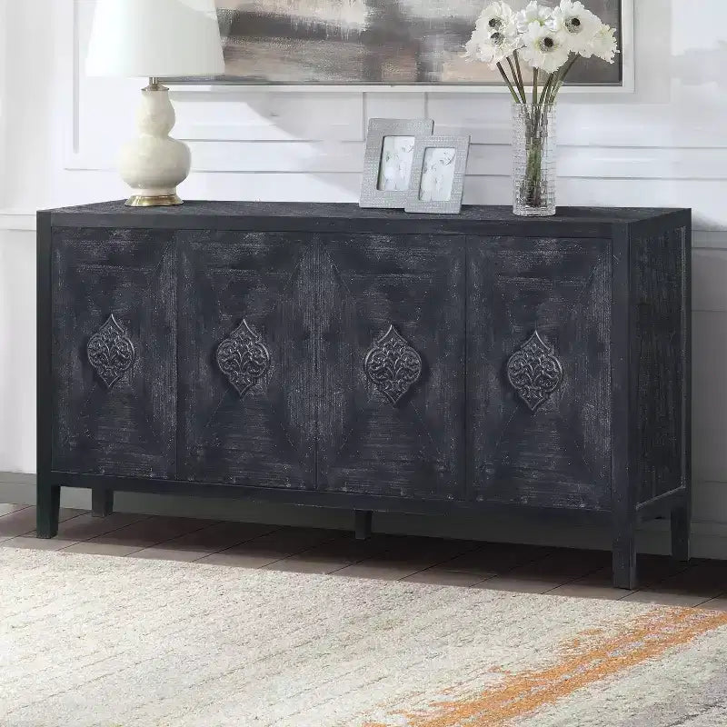 Mobile credenza a 4 ante stile antico con vetro temperato