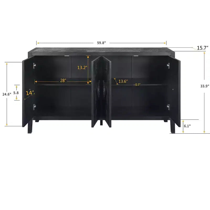 Mobile credenza a 4 ante stile antico con vetro temperato