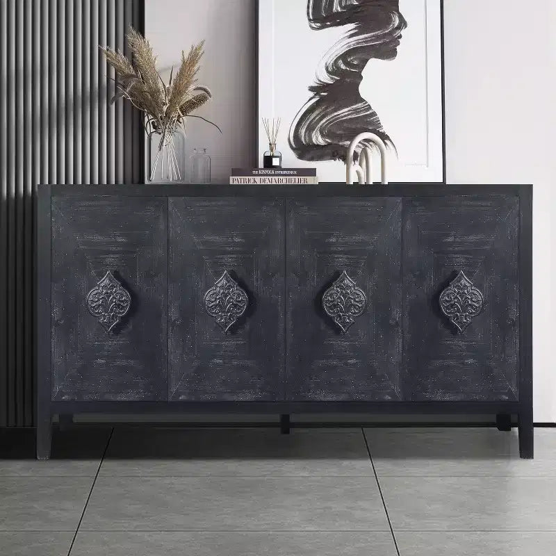 Mobile credenza a 4 ante stile antico con vetro temperato