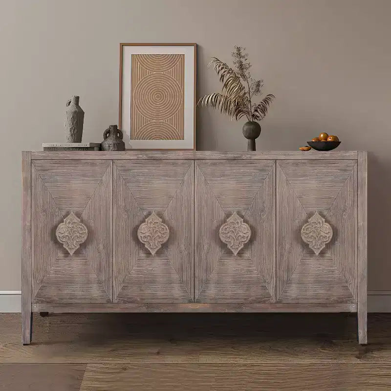 Mobile credenza a 4 ante stile antico con vetro temperato