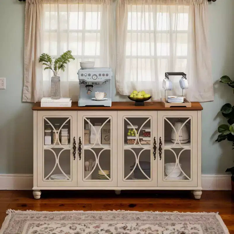 Mobile credenza a 4 ante stile antico con vetro temperato