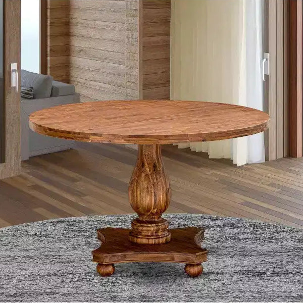 HomeStock Round Dining Table Rustic Sandblasting Walnut Finish 48 Inch