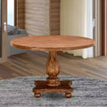 HomeStock Round Dining Table Rustic Sandblasting Walnut Finish 48 Inch