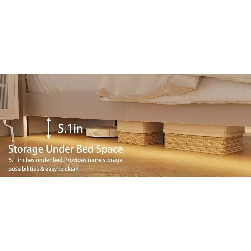 Telaio letto a piattaforma flottante beige con luci LED e ricarica USB, matrimoniale, 1 persona