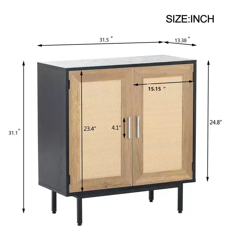 Mobiletto contenitore a 2 ante con cornice nera / Rattan color legno – Montaggio per 1 persona