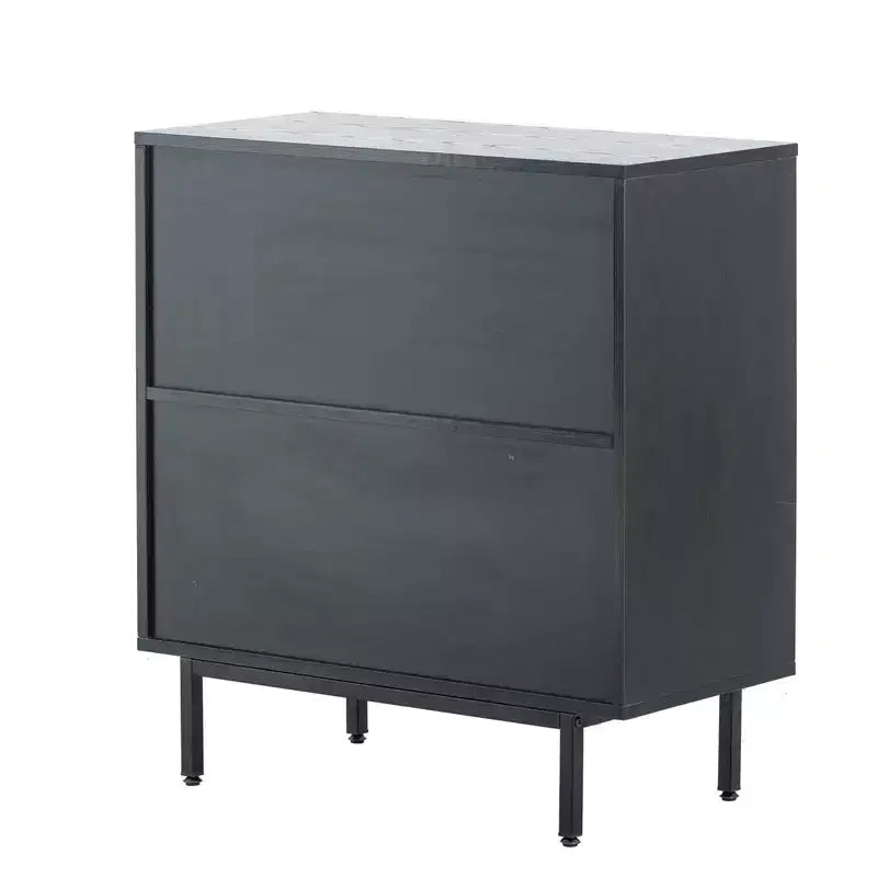 Mobiletto contenitore a 2 ante con cornice nera / Rattan color legno – Montaggio per 1 persona