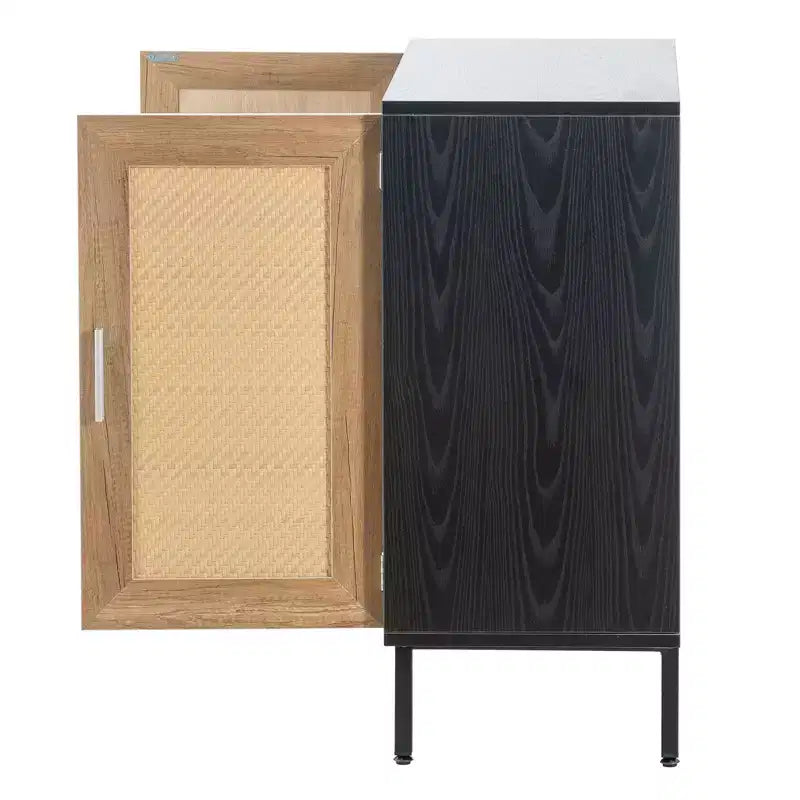 Mobiletto contenitore a 2 ante con cornice nera / Rattan color legno – Montaggio per 1 persona