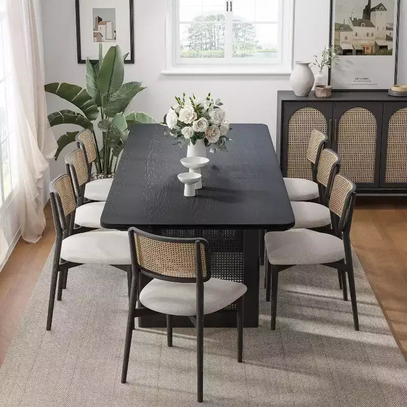 Tavolo da pranzo rettangolare nero, posti fino a 8 persone
