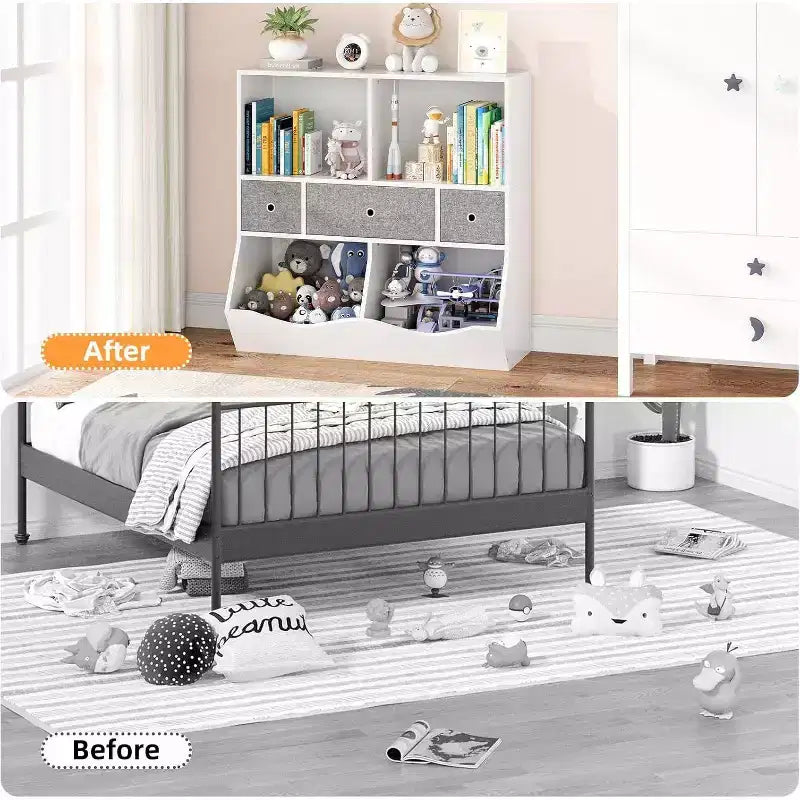 Organizzatore Portagiochi per Bambini Colorato con Scaffali, Contenitori e Cassetti – 1 Bambino, 94 cm x 38 cm x 94 cm