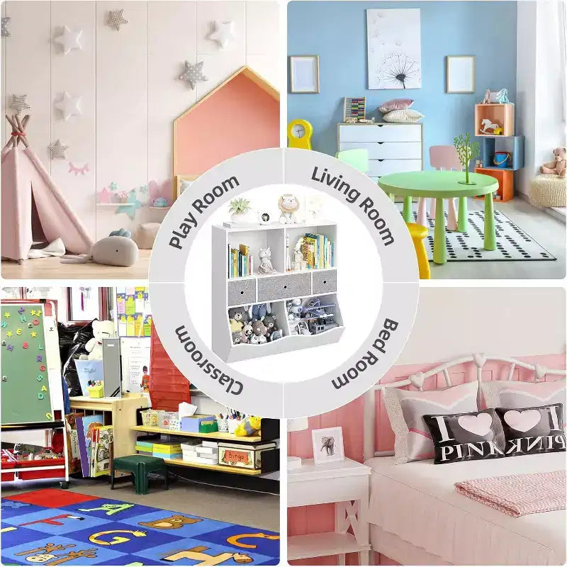 Organizzatore Portagiochi per Bambini Colorato con Scaffali, Contenitori e Cassetti – 1 Bambino, 94 cm x 38 cm x 94 cm
