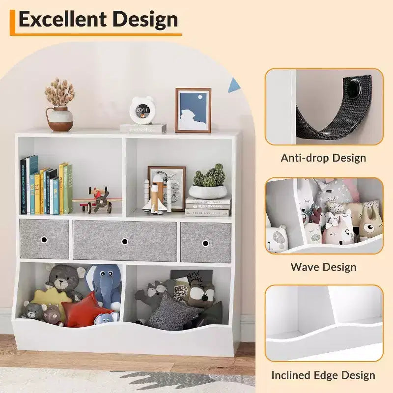 Organizzatore Portagiochi per Bambini Colorato con Scaffali, Contenitori e Cassetti – 1 Bambino, 94 cm x 38 cm x 94 cm