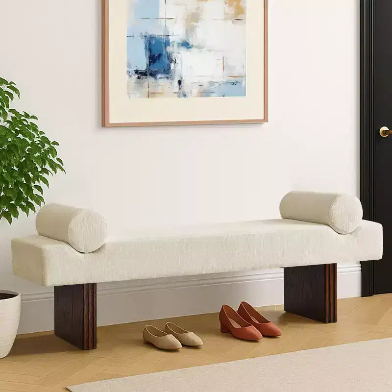 Panca imbottita in ciniglia da 152 cm con cuscini a rullo | Beige/Nero/Marrone/Verde/Terra | 2-3 posti a sedere