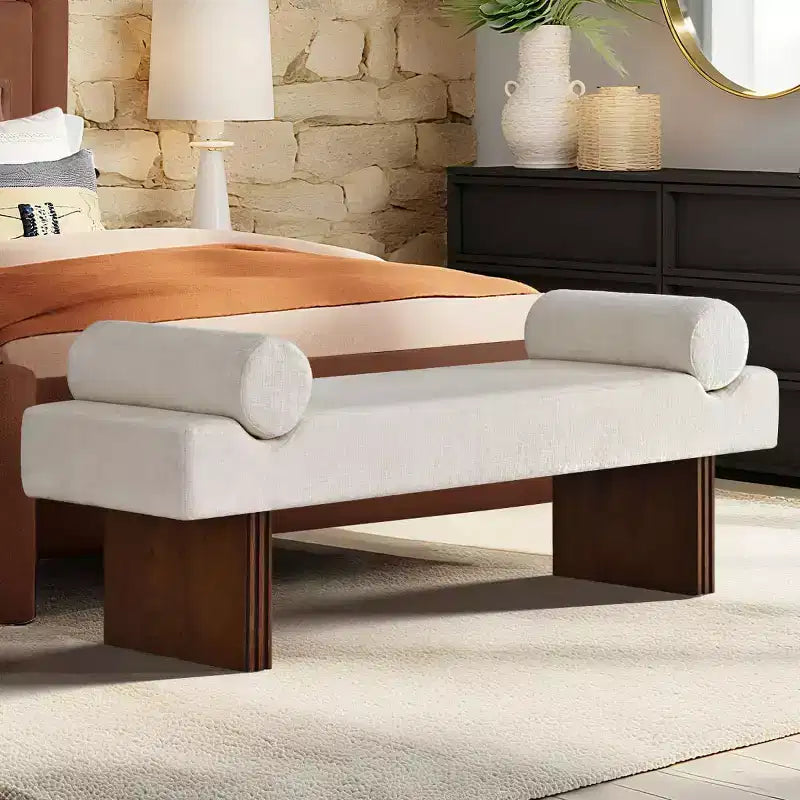 Panca imbottita in ciniglia da 152 cm con cuscini a rullo | Beige/Nero/Marrone/Verde/Terra | 2-3 posti a sedere