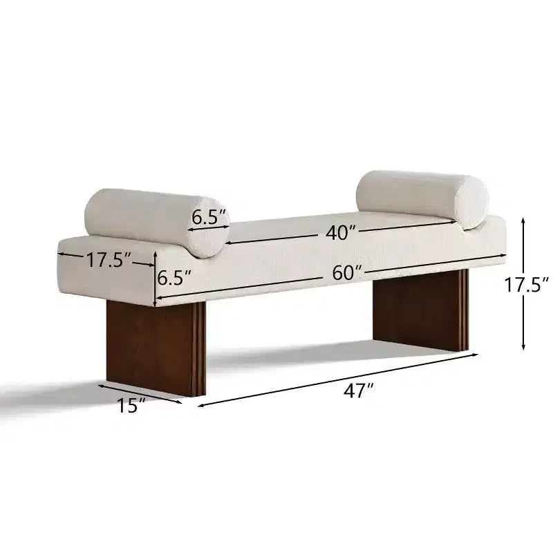 Panca imbottita in ciniglia da 152 cm con cuscini a rullo | Beige/Nero/Marrone/Verde/Terra | 2-3 posti a sedere