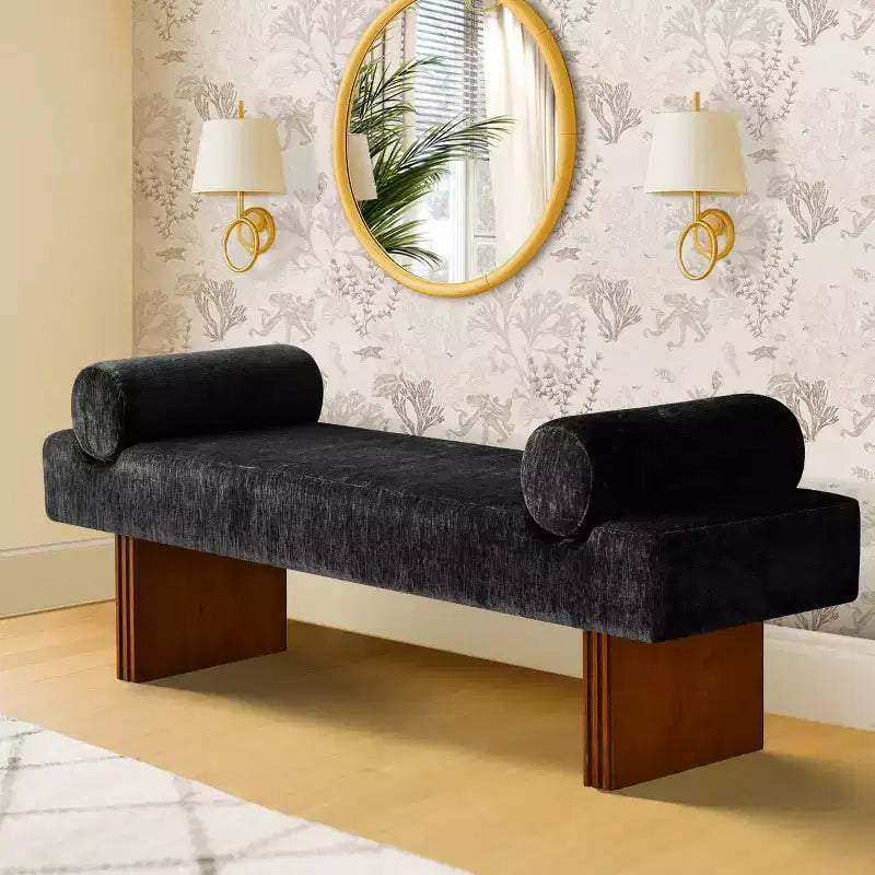 Panca imbottita in ciniglia da 152 cm con cuscini a rullo | Beige/Nero/Marrone/Verde/Terra | 2-3 posti a sedere