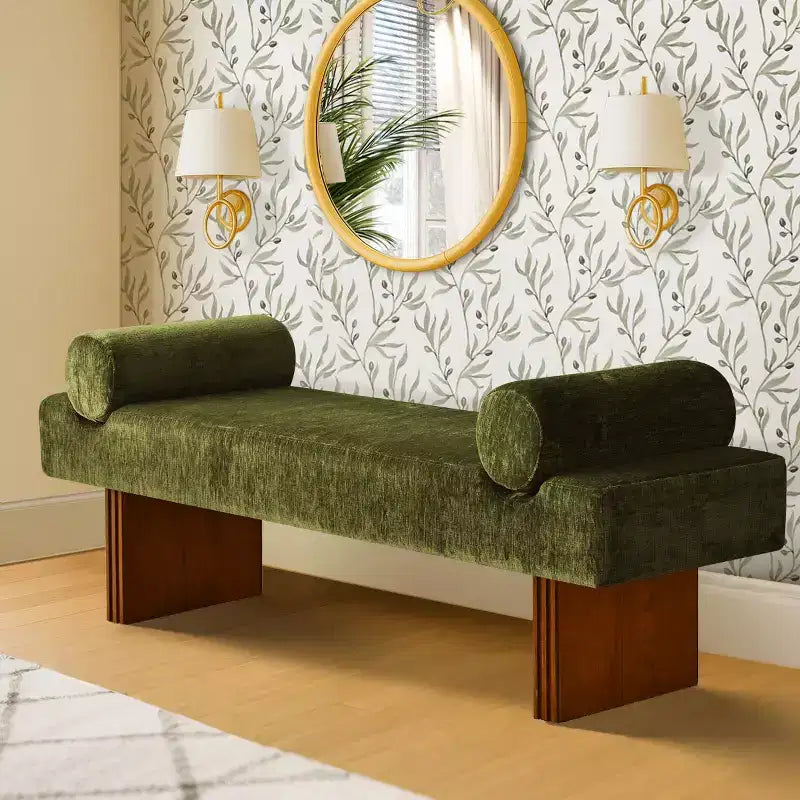 Panca imbottita in ciniglia da 152 cm con cuscini a rullo | Beige/Nero/Marrone/Verde/Terra | 2-3 posti a sedere