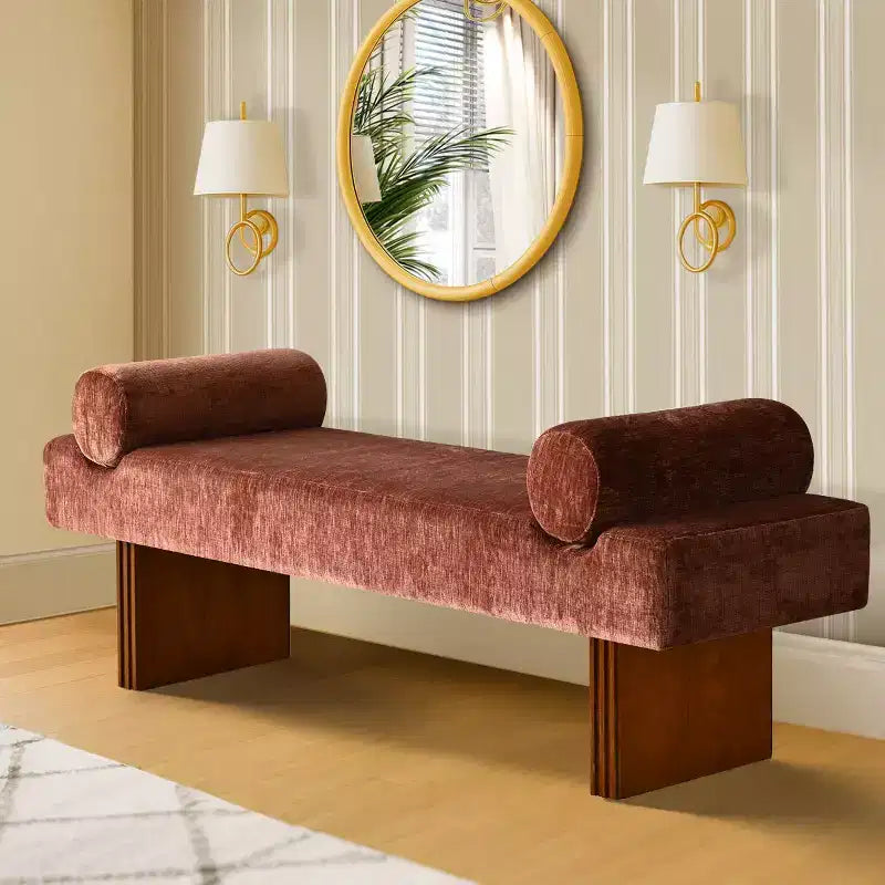 Panca imbottita in ciniglia da 152 cm con cuscini a rullo | Beige/Nero/Marrone/Verde/Terra | 2-3 posti a sedere
