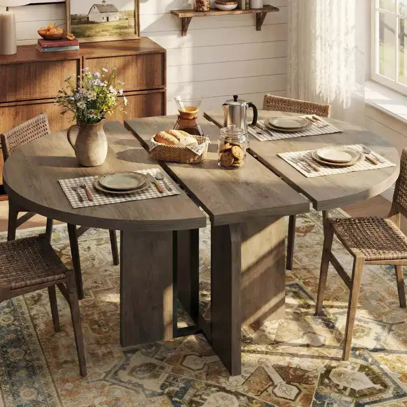 Tavolo da pranzo rotondo allungabile nero / grigio vintage / noce, 4–8 posti