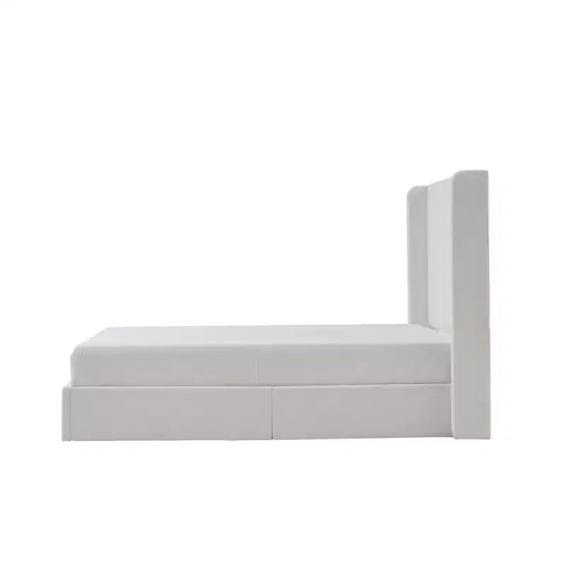 Letto a piattaforma imbottito in microsuede di cocco con testiera ad ali laterali, King, 1 persona